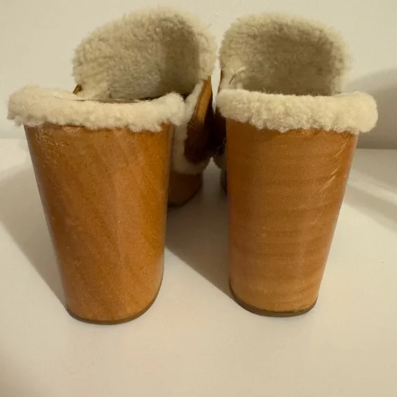 🤎SOLD🤎Chloe Joy Suede & Shearling Caramel Cognac Block Heel Clogs Size 39 EU - Picture 8 of 11